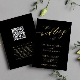 Invitación Código QR moderno romántico elegante oro negro bod