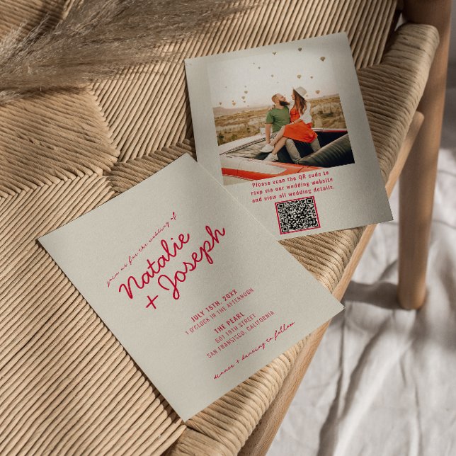 Invitación Código QR Moderno Whimsical Retro Fun Boda de foto (Subido por el creador)