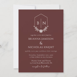Invitación Código QR Monograma botánico Boda de Borgoña