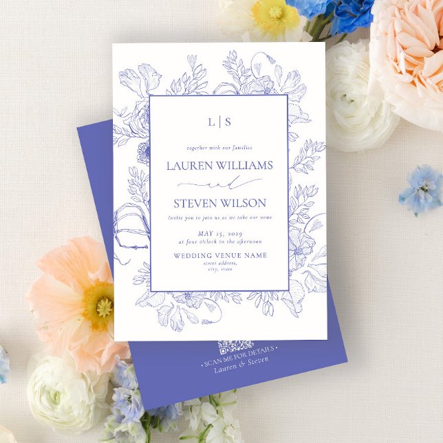 Invitación Código QR Monograma Elegante Lavanda Boda Floral (Subido por el creador)