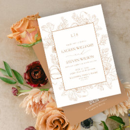 Invitación Código QR Monograma Elegante Línea Floral Terracot
