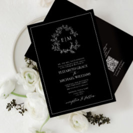 Invitación Código QR Monograma Escudo de Leafy Blanco Formal