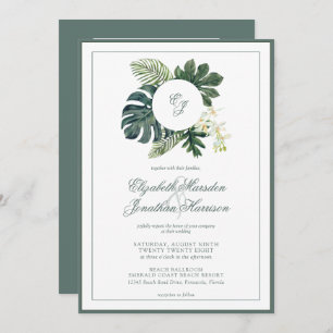 Invitación Código QR Monograma Orquídea Tropical Monstera Fot
