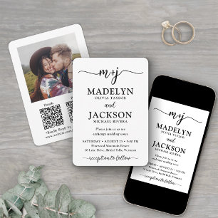 Invitación Código QR Monograma Pequeño Todo en Uno Foto Boda