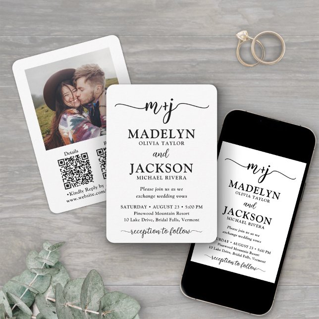 Invitación Código QR Monograma Pequeño Todo en Uno Foto Boda (Subido por el creador)