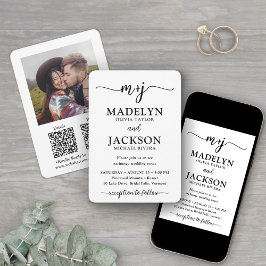 Invitación Código QR Monograma Pequeño Todo en Uno para Boda