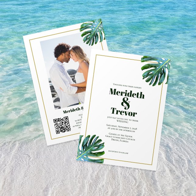Invitación Código QR Monstera tropical deja playa de fotos de (Subido por el creador)