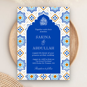 Invitación Código QR Mosaico Persa Azul Azure Bodas Musulmana