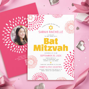 Invitación Código QR Murciélago Rosa Bat Mitzvah Foto Estalli