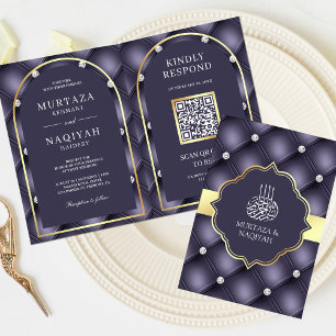 Invitación Código QR Musulmán Bodas Heather Púrpura Crestado