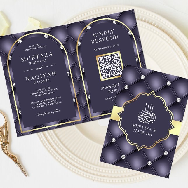 Invitación Código QR Musulmán Bodas Heather Púrpura Crestado (Subido por el creador)