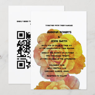 Invitación Código QR Naranja Amarillo Rosa Floral Blanco Boda