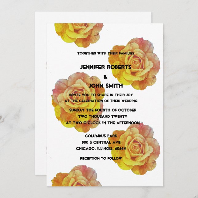 Invitación Código QR Naranja amarillo Rosa floral Boho Boda (Anverso / Reverso)