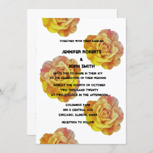 Invitación Código QR Naranja amarillo Rosa floral Boho Boda