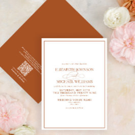 Invitación Código QR Naranja de grabación formal Boda de guió