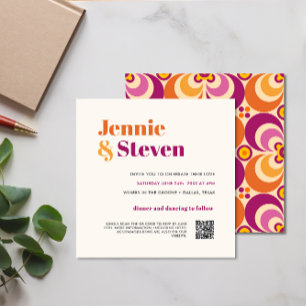 Invitación CÓDIGO QR Naranja Púrpura Retro Moderno TODO EN UN