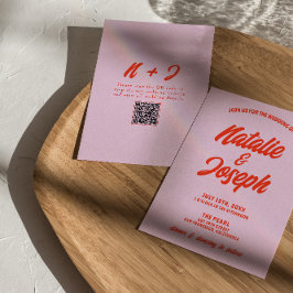 Invitación Código QR Naranja rosa brillante Funky Boda único