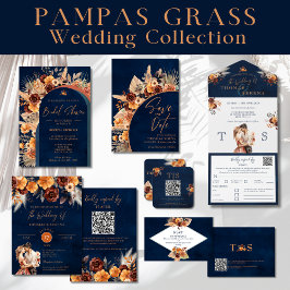 Invitación Código QR Navy Blue & Terracotta Guardar fecha