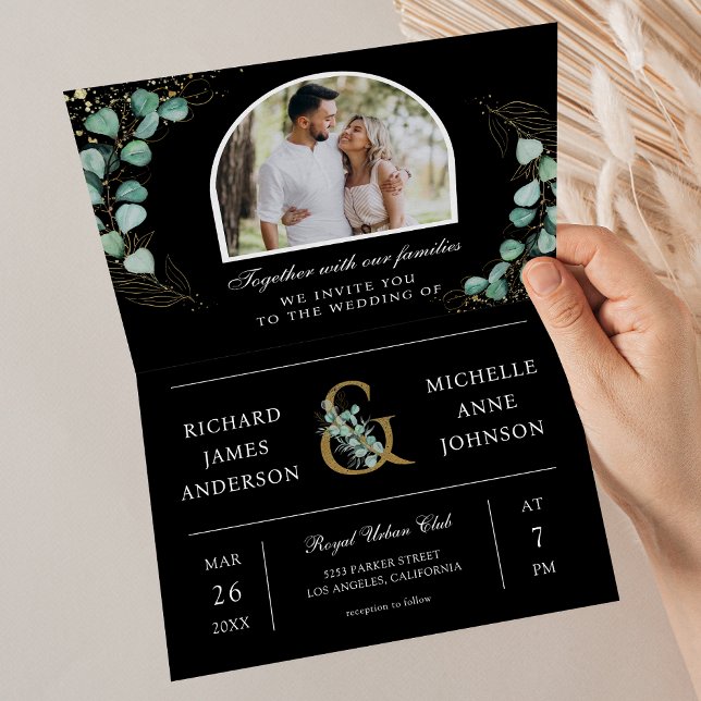 Invitación Código QR Negro Foto Arco de Eucalipto Boda (Subido por el creador)