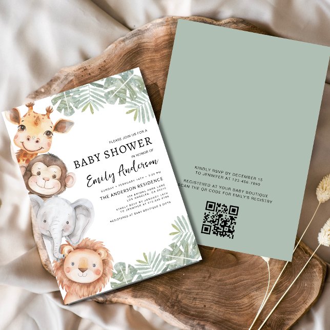 Invitación Código QR Niños Safari Animales Baby Shower (Subido por el creador)