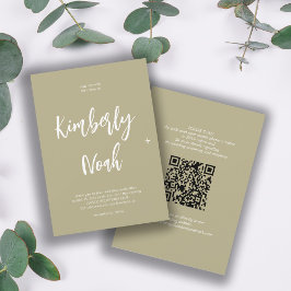 Invitación Código QR nombres simples guión sage boda verde
