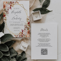 Código QR Nupcial Floral Otoñal Acuarela Dorado