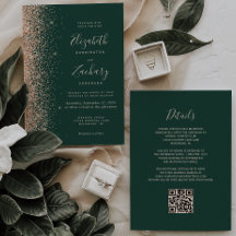 Código QR Nupcial Moderno Verde Esmeralda con Bril
