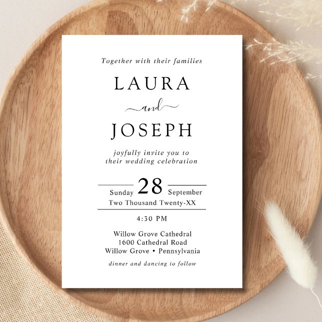 Invitación Código QR Nupcial Personalizado Blanco Todo en Uno (Personalized white all in one QR code wedding invitation simplifies details with style.)