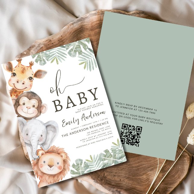 Invitación Código QR Oh Baby Safari Animal Boy's Baby Shower (Subido por el creador)