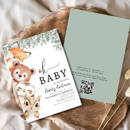 Invitación Código QR Oh Baby Woodland Animals Baby Shower