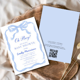 Invitación Código QR Oh Boy Blue Ribbon Baby Shower