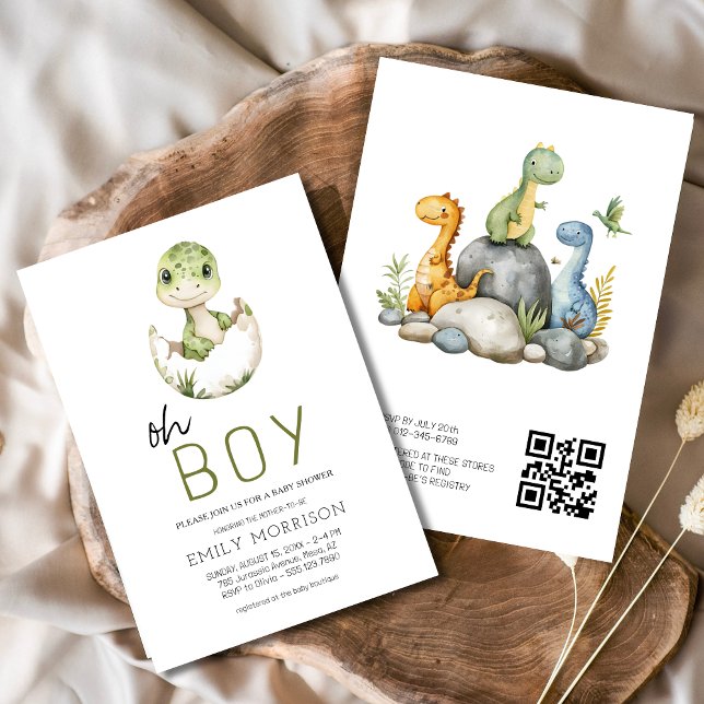 Invitación Código QR Oh Niño Dinosaurio Niño Ducha (Subido por el creador)