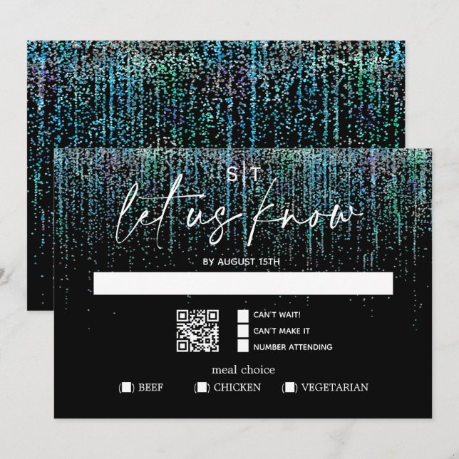 Invitación Código QR Opción de Comida RSVP Moderno Glitter Te (Anverso / Reverso)