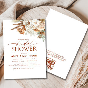 Invitación Código QR Pampas Grass Terracotta Bridal Shower