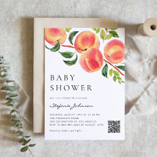 Invitación Código QR para Baby Shower Botánico de Melocotones