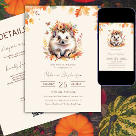 Invitación Código QR para Baby Shower de Erizo Lindo del Bosq