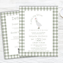 Invitación Código QR para Baby Shower de Ganso Verde Sabio Di