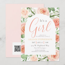 Código QR para Baby Shower de Niña con Floral Rosa