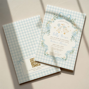Invitación Código QR para Baby Shower del Niño con Lazo Azul 
