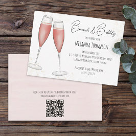 Invitación Código QR para Brunch rosa y ducha de novia burbuj