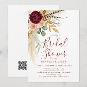 Invitación Código QR para Ducha de Novia Floral Boho de Hierb