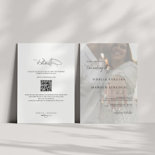 Invitación Código QR para el Boda fotográfico blanco minimali