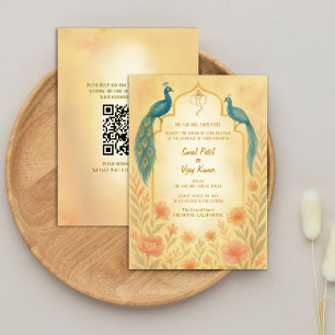 Invitación Código QR para el Boda hindú de la flor de pavo re
