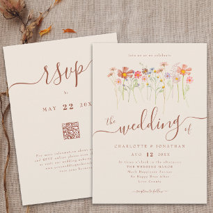 Invitación Código QR para el Boho Fall Beige Terracotta
