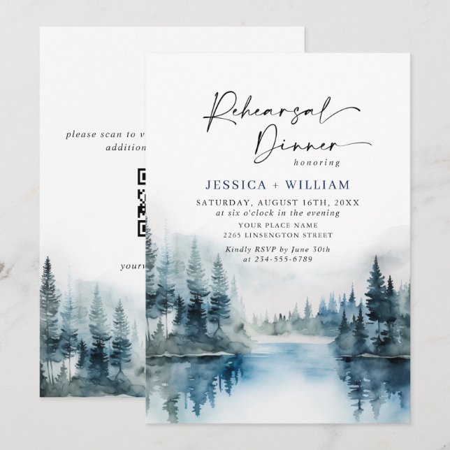 Invitación Código QR para la cena de ensayo del bosque de mon (Anverso / Reverso)