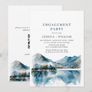 Invitación código QR para la fiesta de compromiso en el bosqu