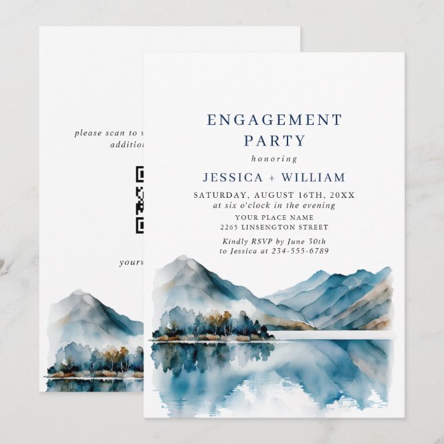 Invitación código QR para la fiesta de compromiso en el bosqu (Anverso / Reverso)