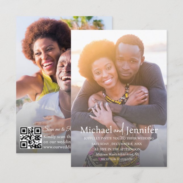 Invitación Código QR para RSVP 2 Foto Boda Moderna (Anverso / Reverso)