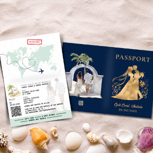 Invitación Código QR Pasaporte Beach Mapa Mundial Marina Oro