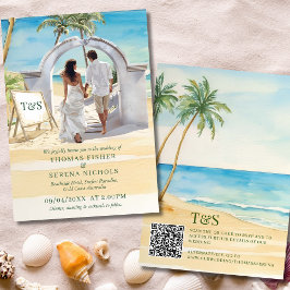 Invitación Código QR Pasaporte Boho Beach Wedding Destination